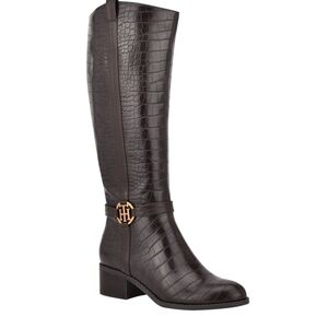 Tommy Hilfiger Diwan 2 Womens Brown Hold Hardware Ankle Strap Riding Boot Zip Up